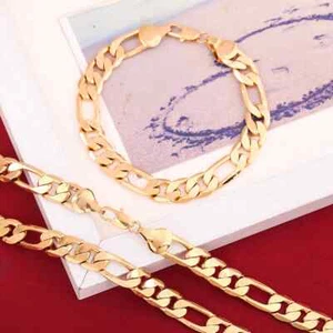 Silver 18K gold Filled 8MM bracelets neckalce for women men fashion wedding sets - Picture 1 of 4