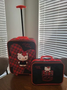 Hello Kitty Luggage Suitcase Set Red Black Plaid Embroidered Rolling Carry On - Picture 1 of 14