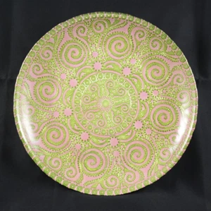 Art Glass Purple And Green Round 8 1/4 Inches Decorative Plate Swirl Scroll - Picture 1 of 3