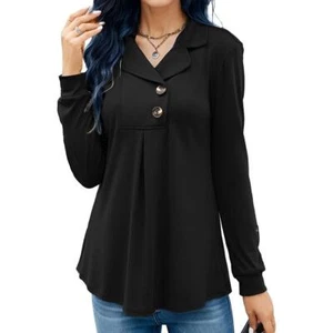Womens Pullover Long Sleeve Tops Casual Button Sweatshirts Shirts - Picture 1 of 14