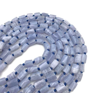 Cuentas de tubo cilindro facetado de ágata de encaje azul natural tamaño 8x12 mm 15,5" cadena - Imagen 1 de 4