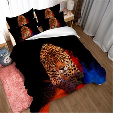3D Leopard Art Duvet Quits Cover Comforter Cover Bedding Set Pillow Case Queen