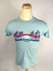 Vintage 70s 80s Hawaii Big Wave Surf Palm Tree T Shirt Paper Thin Small USA - Picture 1 of 5