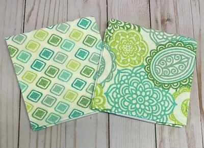 Fabric FQ Fat Quarter Set 2 Off White Aqua Green Paisley & Diamond 100% Cotton - Image 1 of 2