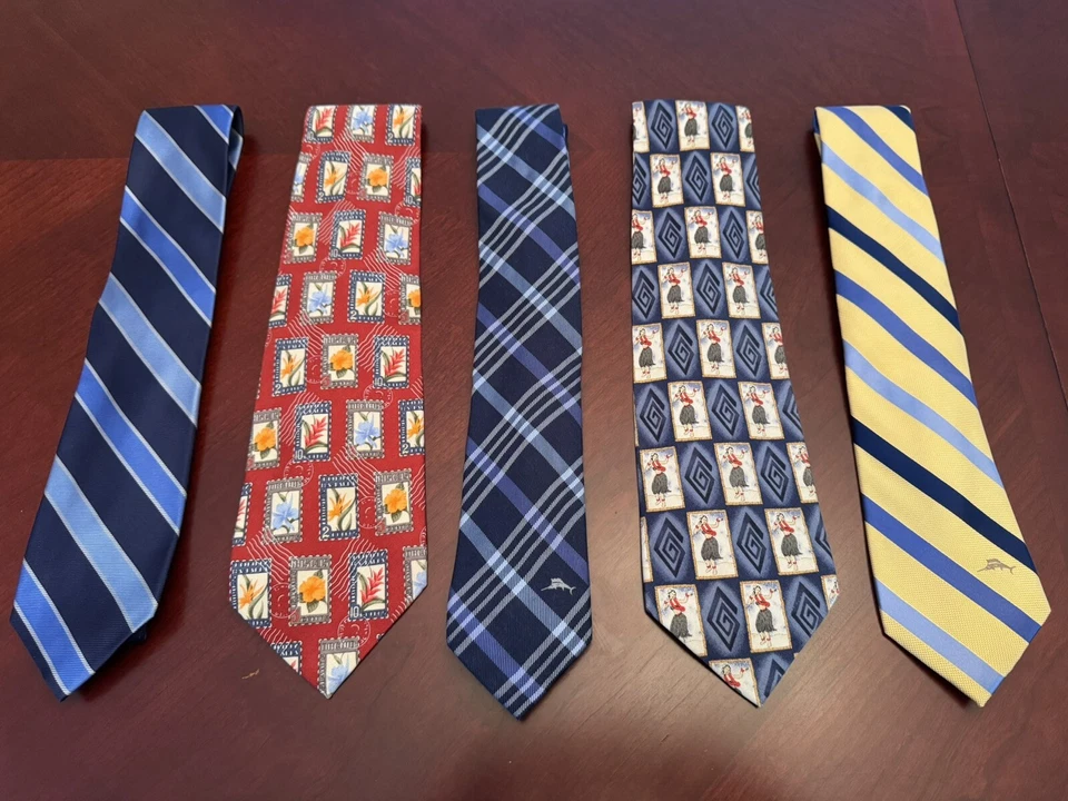 🌴 Lote de 5 corbatas de seda Tommy Bahama - ¡Diseños tropicales, cuadros y rayas! 🌴 Foto 1 de 4