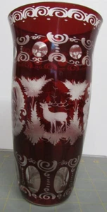 RARE Victorian Egermann Bohemian Red ruby Glass VASE Czech Republic STAG DEER - Picture 1 of 11