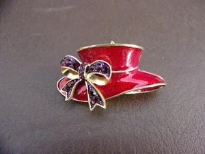 Red Hat Society Pin Broach With Purple Stones - Picture 1 of 5