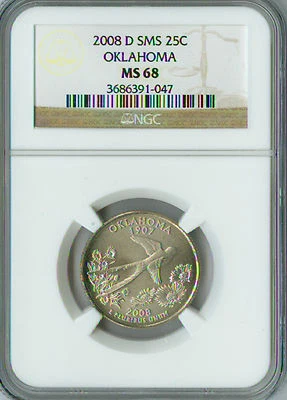 2008 D OKLAHOMA QUARTER NGC MS68 SMS 2ND FINEST GRADE SPOTLESS  . - Image 1 of 4