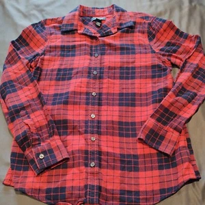 Lands' End Sz 6 Red Plaid Flannel Shirt Button Up Long Sleeve Collar - Picture 1 of 7
