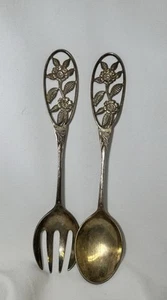 Juego de cuchara y tenedor de plata Art Nouveau de colección - flores recortadas únicas - Imagen 1 de 3