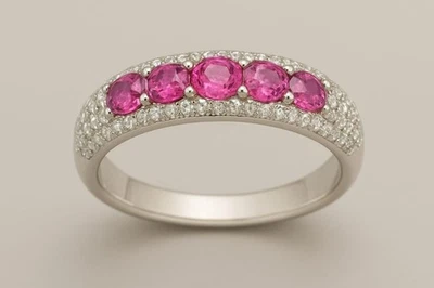 Anillo de zafiro rosa natural - Banda de zafiro PLATEADO 14K - Banda de compromiso 18K - Weddi Foto 1 de 4