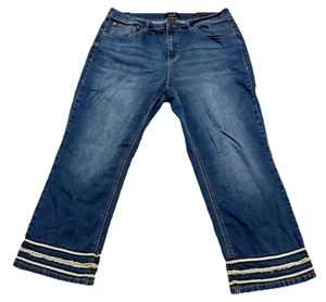 Earl Jeans Womens 18W Embroidered High Rise Ankle Straight Nautical Boho 36x25 - Picture 1 of 14