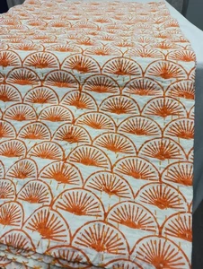 Indisch Orange Weiß Hand Blockdruck Kantha Handarbeit Quilt Tagesdecke Decke Kunst - Bild 1 von 6