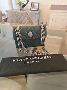 Kurt Geiger Mini Kensington Leather Bag Dark Green Silver Chain Bnwt Stunning - Picture 1 of 11