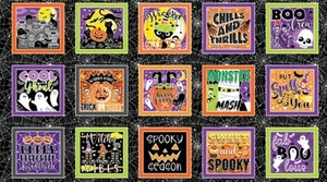Benartex - Halloween Chills & Thrills - Spooky Blocks Quilting Fabric Panel - Picture 1 of 3