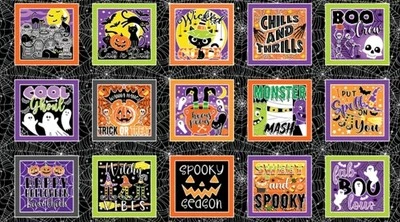 Benartex - Halloween Chills & Thrills - Spooky Blocks Quilting Fabric Panel - Image 1 of 3