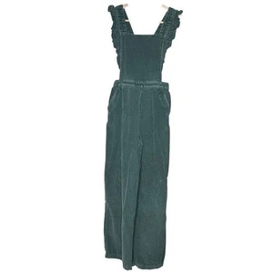 Hanna Anderson Corduroy Ruffle Overalls Size 10 Green Elastic Waist Pockets - Picture 1 of 16