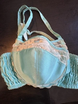 Sutiã Valentino Vintage Fecho Frontal Renda Turquesa Tamanho 34 C Fabricado nos EUA - Imagem 1 de 4
