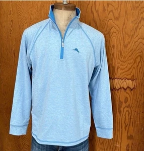 NWT Tommy Bahama Sweater Mens Small Long Sleeve Light Blue 1/4 Zip Pullover $118 - Imagen 1 de 8