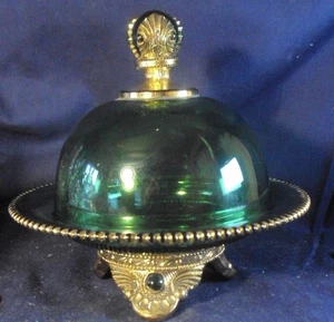 Colorado Covered Butter dish emerald green gilt gold US Glass P3 - Picture 1 of 3