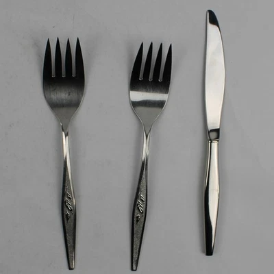 Lot Of 3 Oneida Silver Woodmere (Stainless) Flatware 2 Serving Fork Dinner Knife - Image 1 of 4