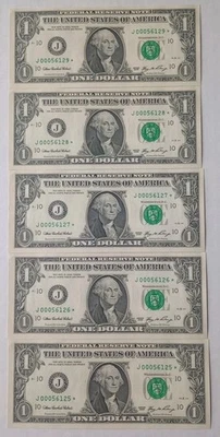 (5) $1 Dollar Bill 💵 Star Note 2006 Fort Worth J Uncirculated Low Serial Number - Image 1 of 4