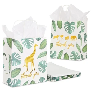 12 Pack Safari Thank You Bags, Wild One 1st Birthday Party Theme, 8 x 9 x 4 In - Picture 1 of 9