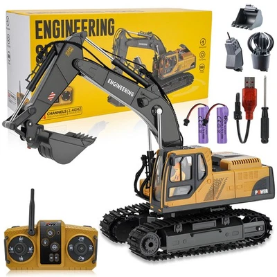 RC Excavator Toy for Boys 3-12, 3-IN-1 Bucket/Claw/Drill, 2.4GHz 14 Channel C... - Image 1 of 4