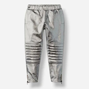 EVE JNR Boy/Girl Silver Leather Harem Ribbed Jogger Unisex Kid's Pants Size 6 - Picture 1 of 1