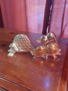 Pair Vintage 1970s Turtles Earring Holder MCM Gold Metal Pierced Stand Jewelry - Picture 1 of 9