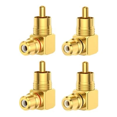 4 Stück Cinch Adapter 90 Grad RCA 90° Winkelstecker Konverter Vergoldet RCA R... - Bild 1 von 4