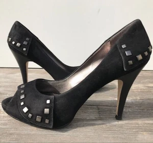 NICOLE MILLER NEW YORK "OLIVIAN" WOMEN'S BLACK STUDED SUEDE PUMPS SIZE 8 MEDIUM - Picture 1 of 12