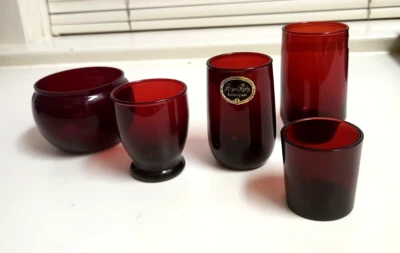 Lot of 5 Vintage Royal Ruby Glassware by Anchor Hocking - Image 1 of 4