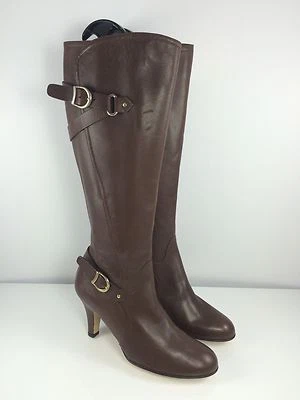 Anyi Lu Women's Brown Leather Buckles Knee Heel Boots 38.5 - Image 1 of 4