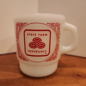 Taza de vidrio de leche de seguro State Farm FIRE KING Anchor Hocking de colección impresión roja - Imagen 1 de 7
