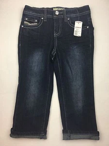 NEW Mudd STRETCH DENIM CUFFED CAPRI PANTS Dk Blue Jean GIRLS SZ 7 Adj Waist NWT - Picture 1 of 12
