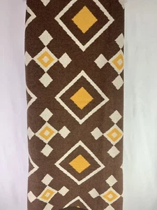 PuTian Wool Blanket - Washable 87" x 63" Large Throw Retro brown yellow square - Picture 1 of 5