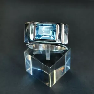 Natural Blue Topaz Gemstone with 925 Sterling Silver Ring for Men's AJ456 - Picture 1 of 7