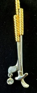 Liz Claiborne Golf Club Brooch Pin Rhinestone 3"Two Tone Costume Fashion Jewelry - Picture 1 of 6