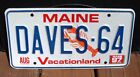 Maine Vanity License Plate DAVES 64 DAVE DAVID 1964