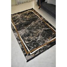 Mariana Black Marble Luxury Area Rug with Gold Accent; Timeless Elegance