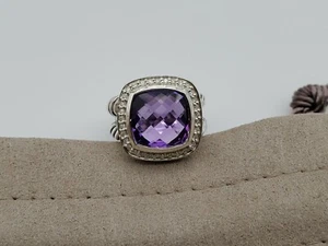 David Yurman Sterling Silver Albion Ring 11mm Amethyst and Diamonds Size 6.5 - Picture 1 of 9
