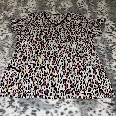 Runway By Cherokee Cheetah Print Scrub Top - Image 1 of 4