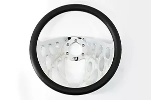 14" CHROME BILLET ALUMINUM STEERING WHEEL W- HALF WRAP -6 HOLE - Picture 1 of 8