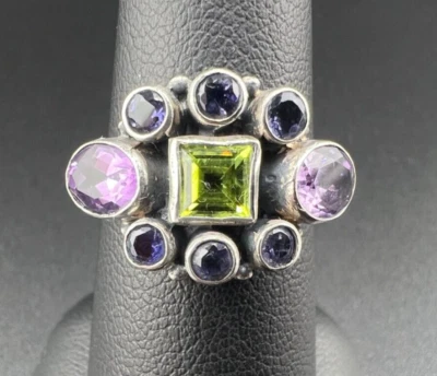 NICKY BUTLER STERLING SILVER 925 AMETHYST MULTI-GEMSTONE COCKTAIL RING SZ 7 - Image 1 of 4