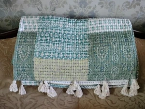 Throw Blanket By Indigo Collection 52”x60” Tassels Double Sided Quilted Look  - Picture 1 of 10