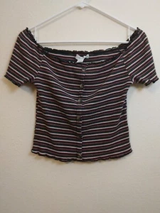 Eye Candy Top Xl Off The Shoulder Striped Green Red Beige - Picture 1 of 6