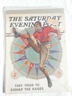 Vintage Saturday Evening Post Cover Only Oct 23 1937 College Football Player P10 Foto 1 de 4
