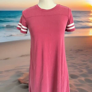 SO Girls Burgundy Striped Sleeve Jersey Tshirt Dress L (10/12) - Picture 1 of 5