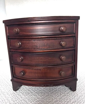 Antique Mahogany Bow Fronted Jewellery Chest Jewellery Box Miniature - Image 1 of 4